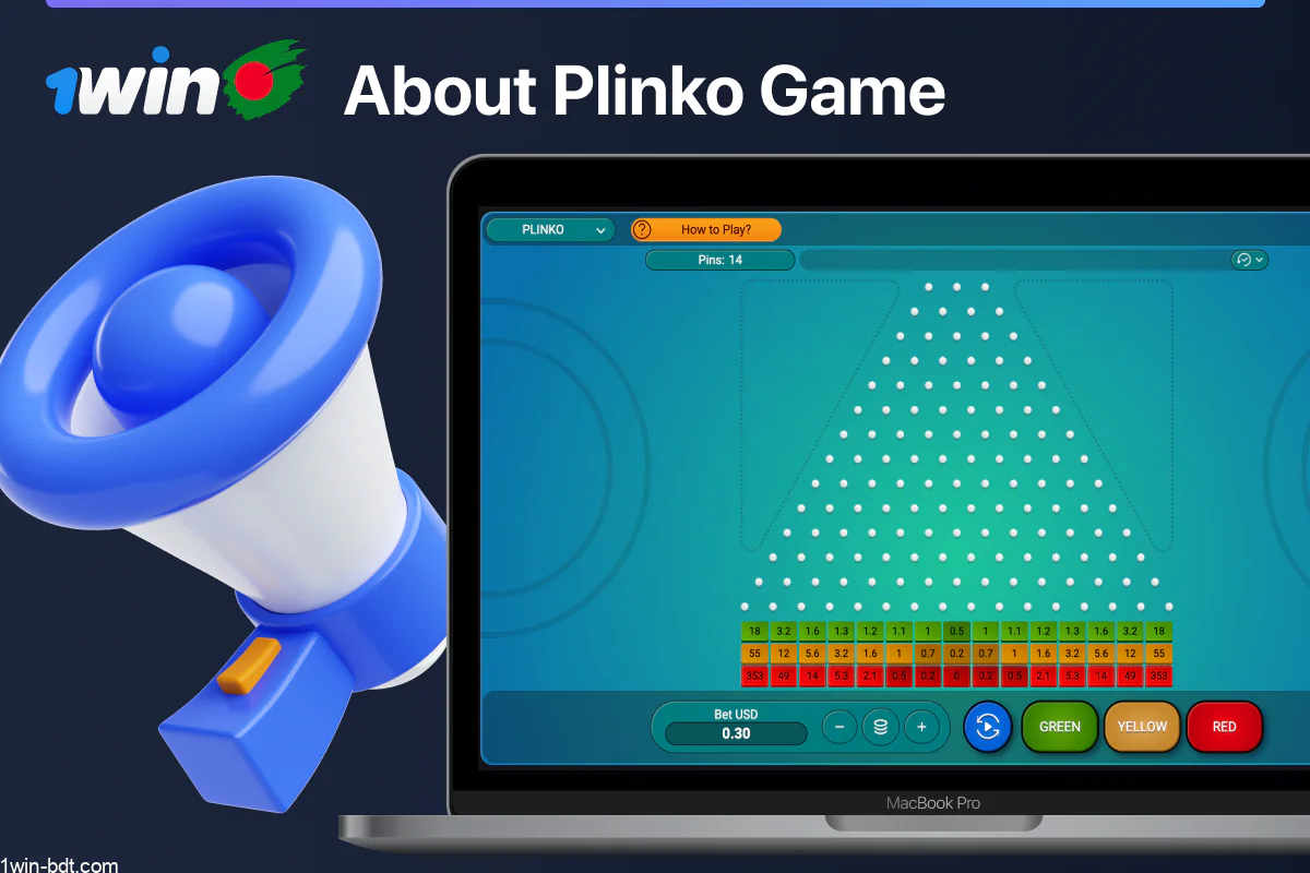 1win Plinko game field with pegs and falling balls