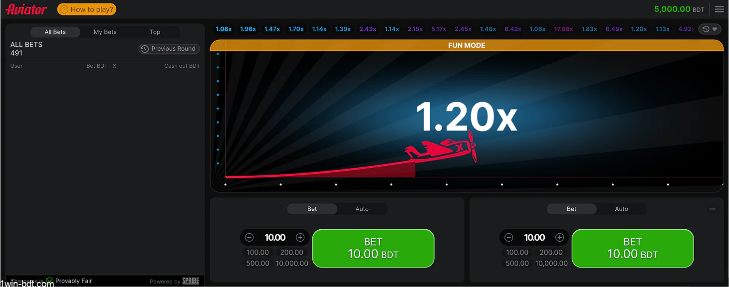 Aviator 1win demo