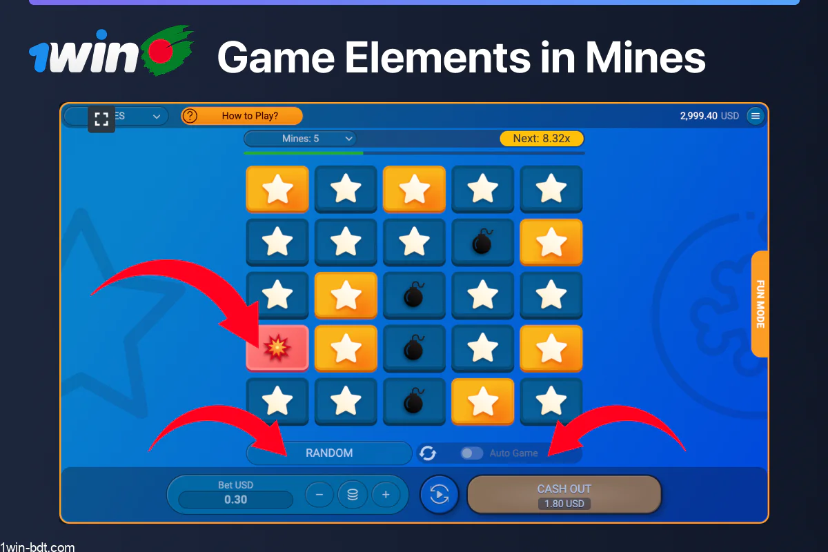 1win Mines: Auto Bet, Mines, Stats