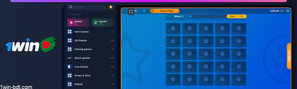 Choose your preferred 1win Mines version and start playing