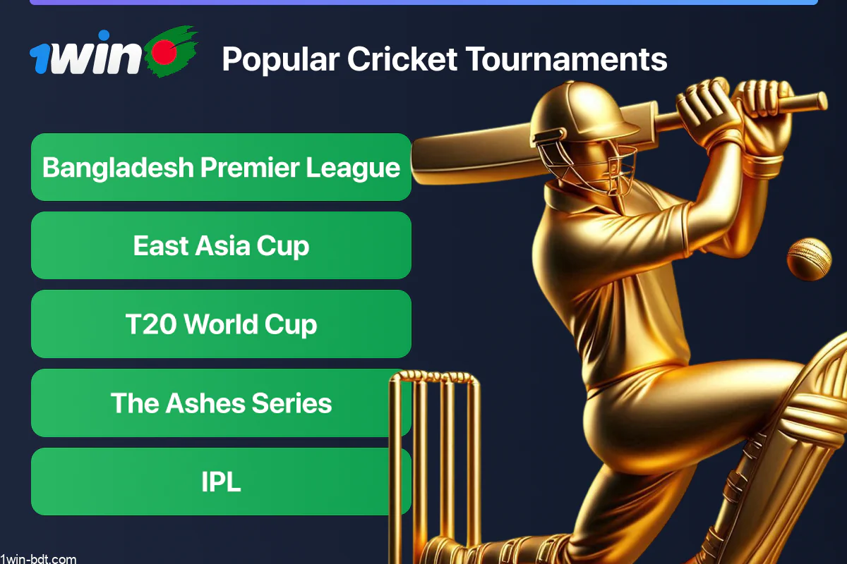 Major cricket tournaments on the 1win platform