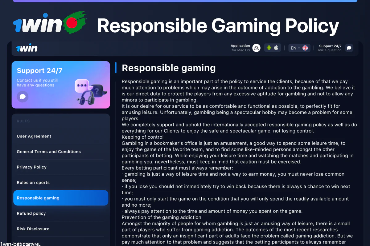 1win Bangladesh's Responsible Gaming Policy