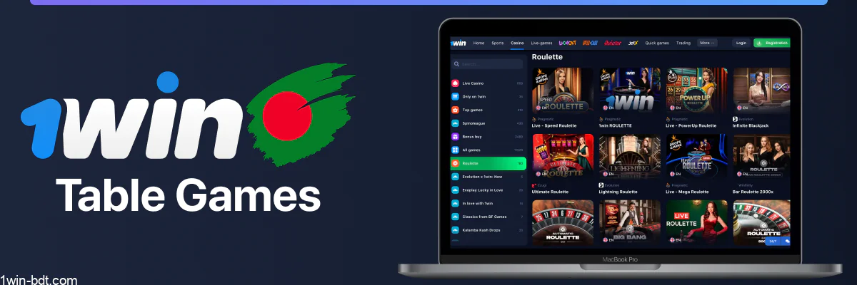 700+ 1win table games including poker and roulette
