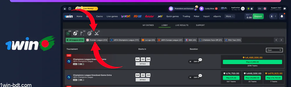 Choose a sport and league to participate in
